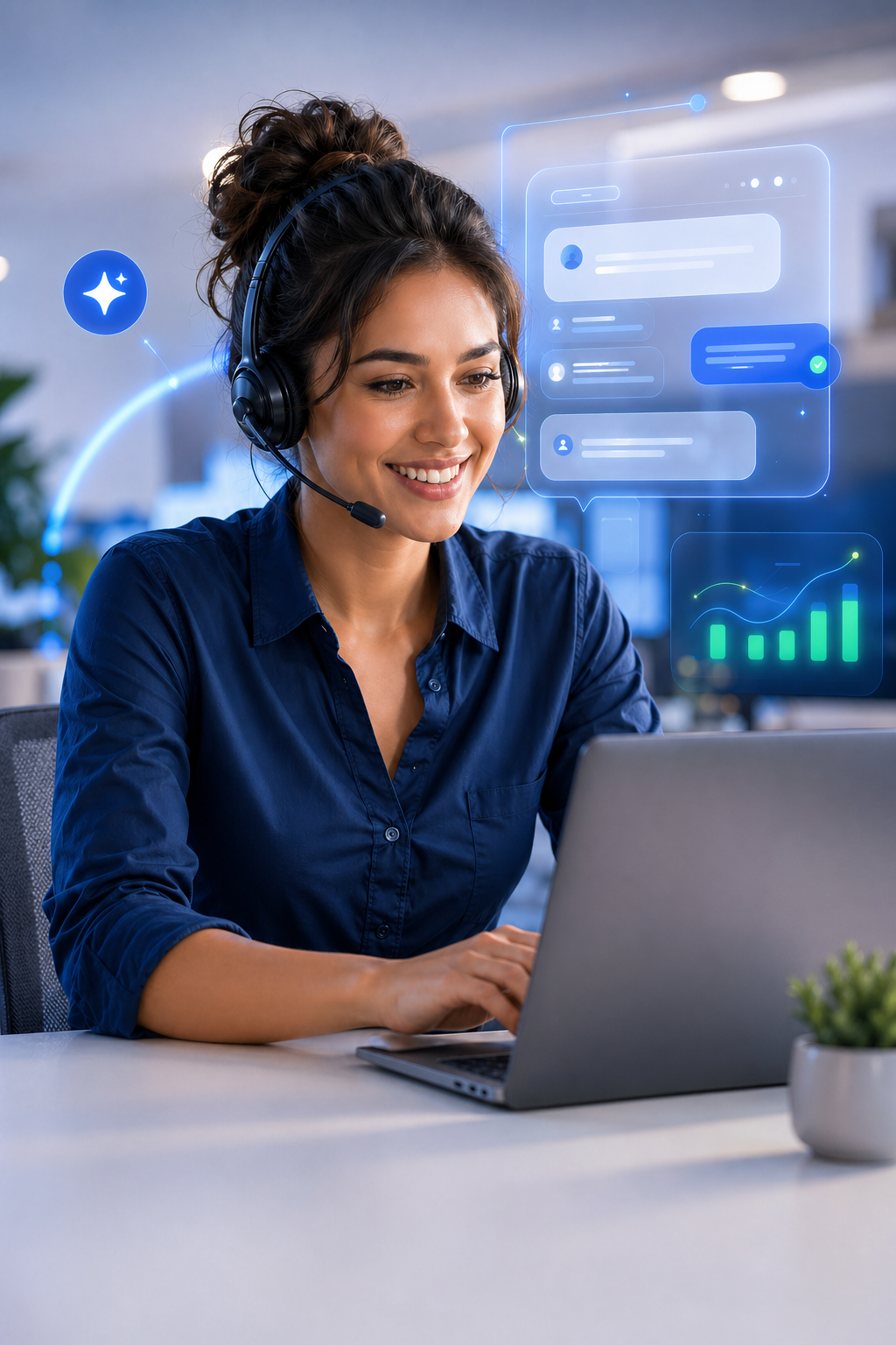 Support specialist using T-Chat with AI conversation insights
